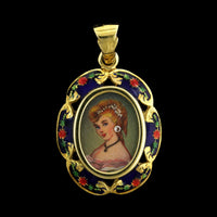 18K Yellow Gold Estate Enamel Portrait Pendant