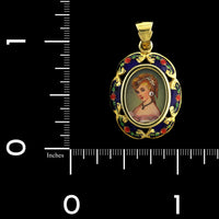 18K Yellow Gold Estate Enamel Portrait Pendant