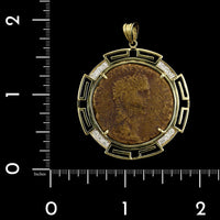 14K Yellow Gold Estate Ancient Style Coin and Diamond Pendant