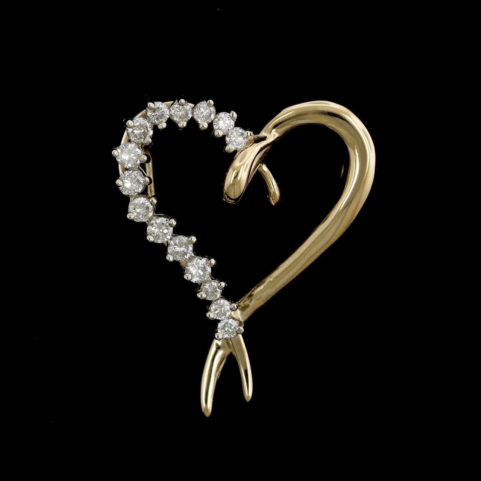 14K Yellow Gold Estate Diamond Heart Slide Pendant