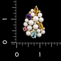 14K Yellow Gold Estate Cultured Pearl and Gemset Pendant Enhancer
