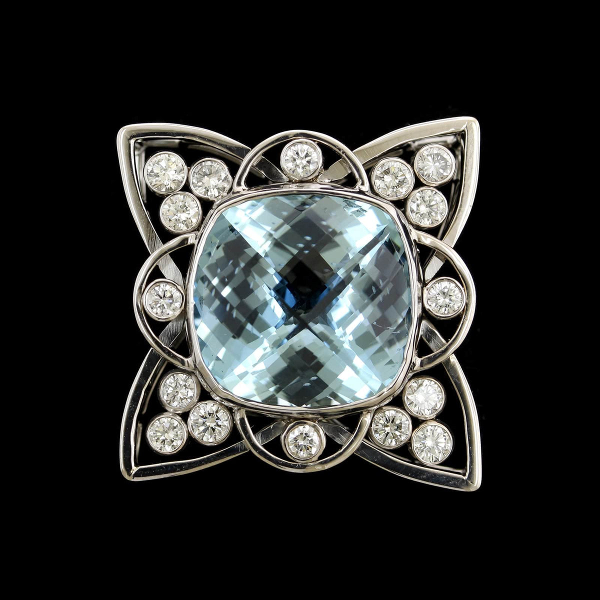 14K White Gold Estate Blue Topaz and Diamond Pendant