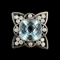 14K White Gold Estate Blue Topaz and Diamond Pendant