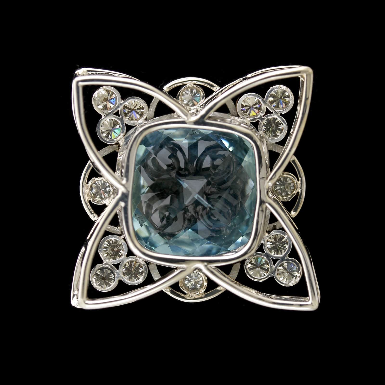 14K White Gold Estate Blue Topaz and Diamond Pendant