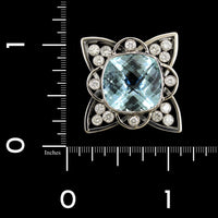 14K White Gold Estate Blue Topaz and Diamond Pendant