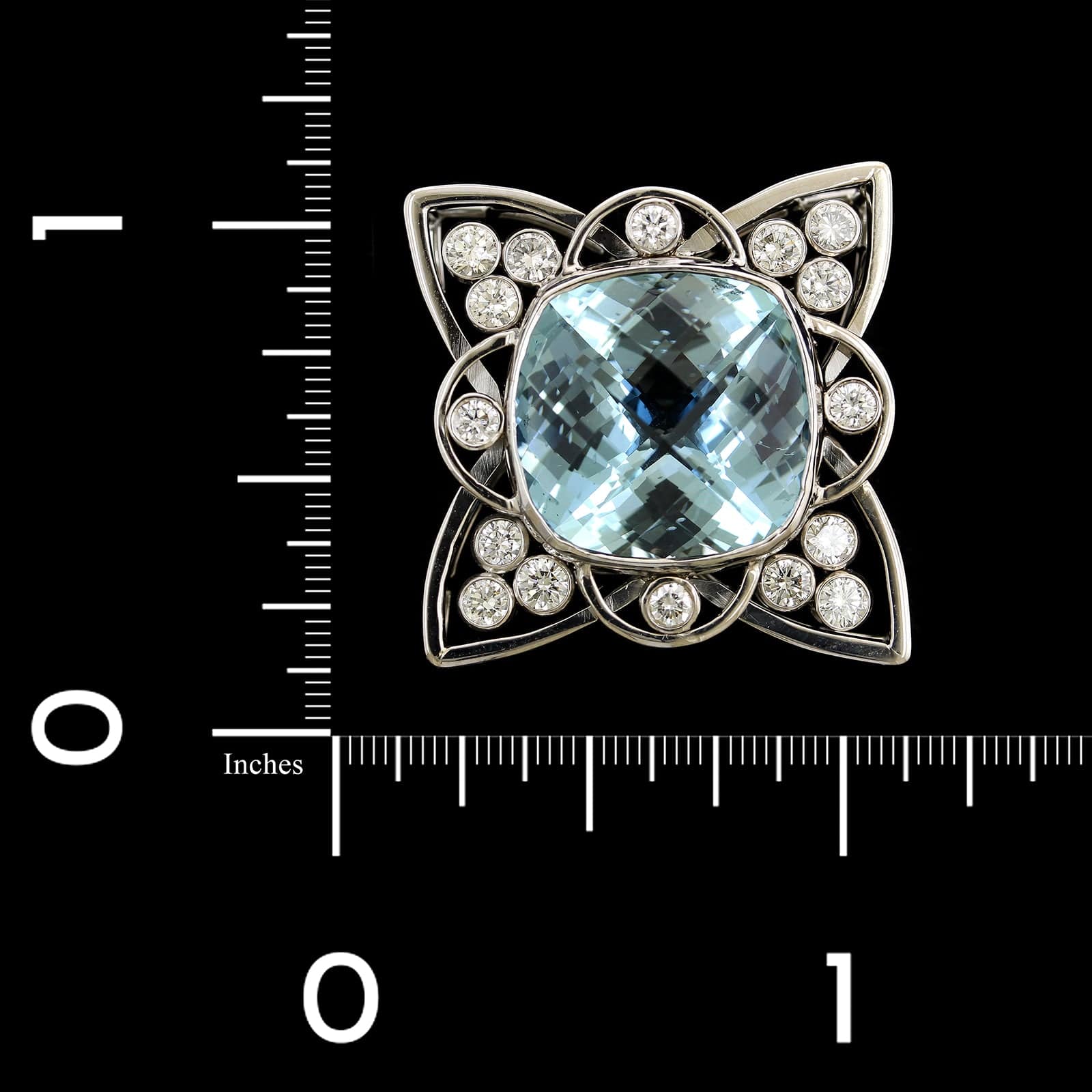 14K White Gold Estate Blue Topaz and Diamond Pendant