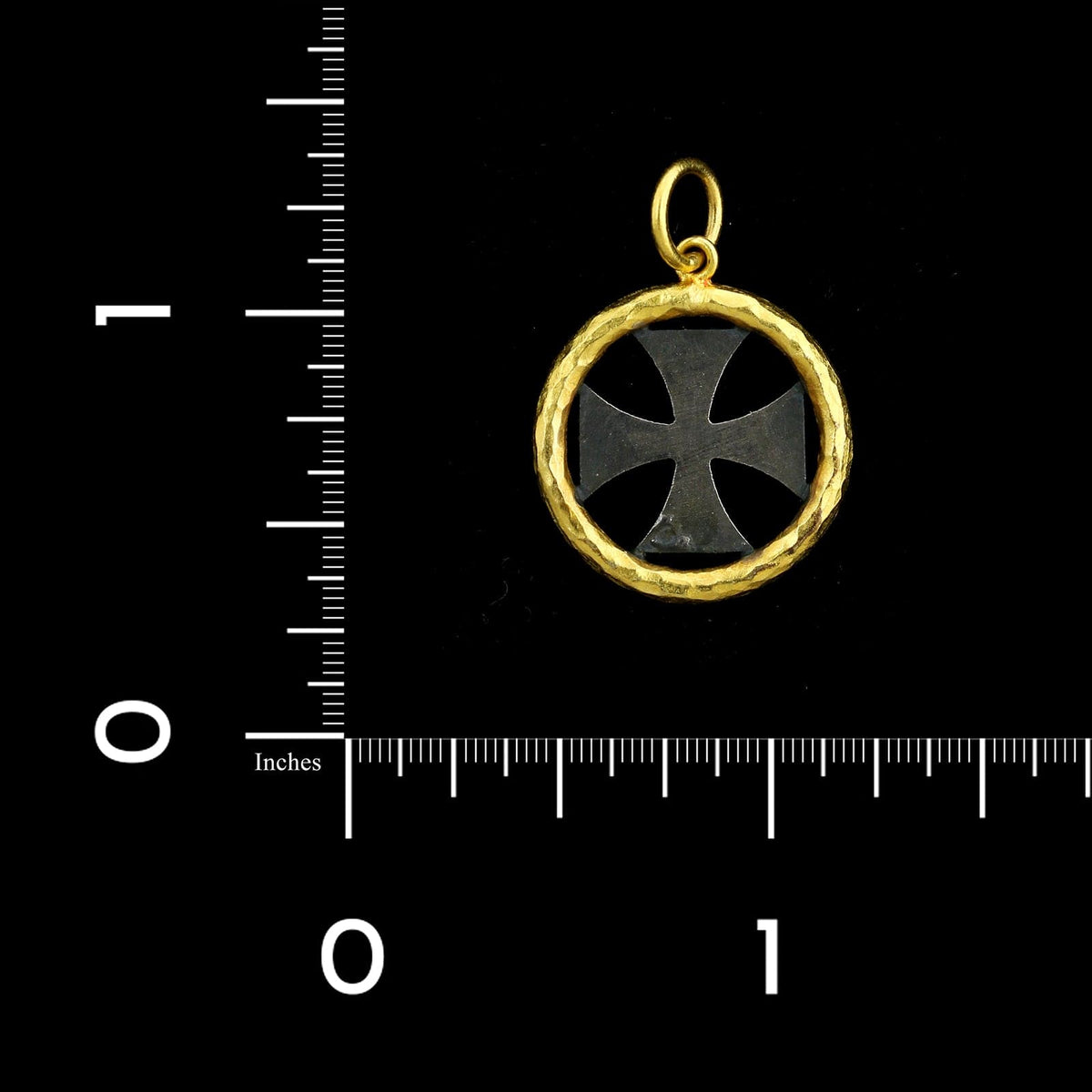 Lika Behar 24K Yellow Gold and Sterling Silver Estate Diamond Cross in a Circle Pendant