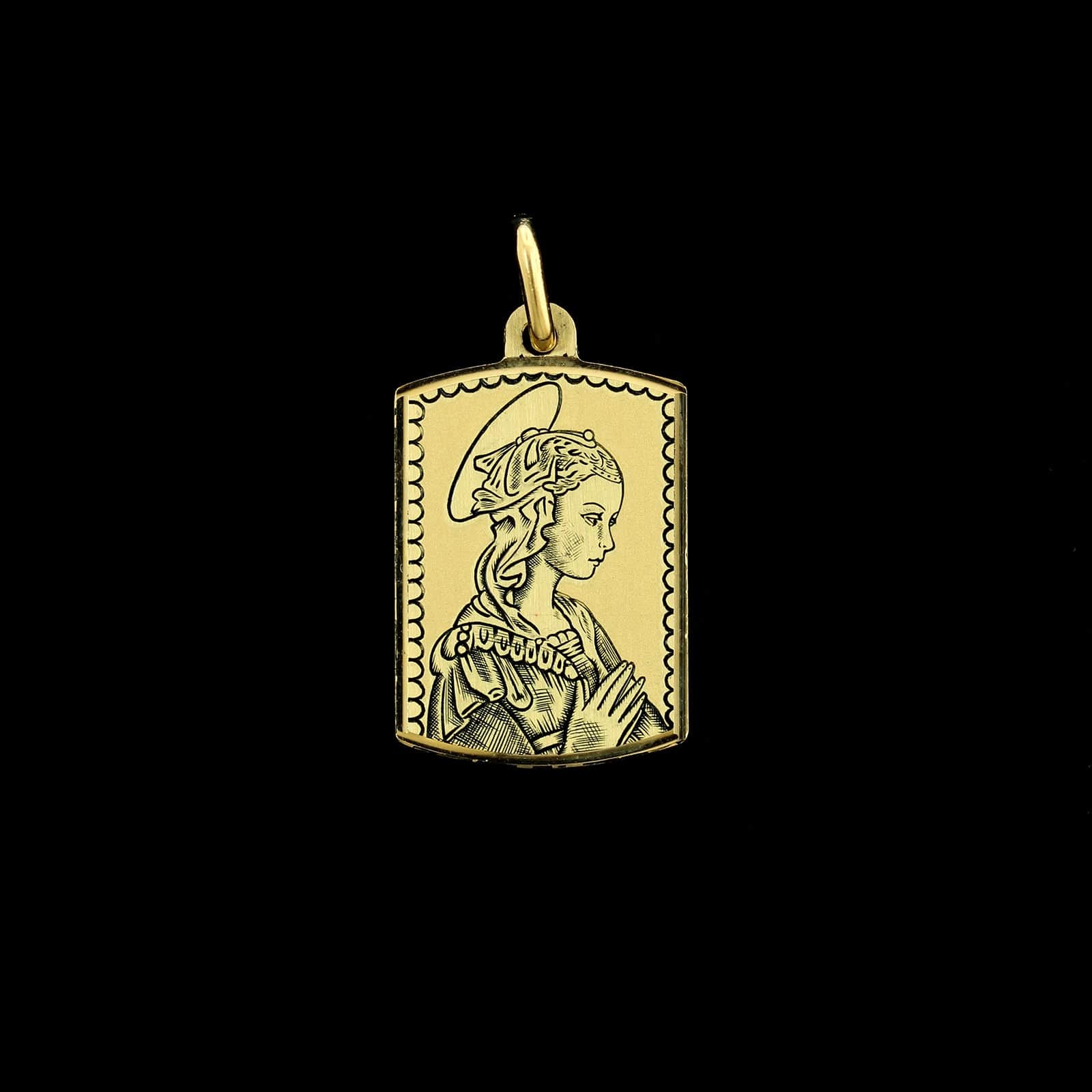18K Yellow Gold Estate Virgin Mary Medal