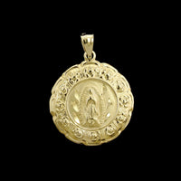 14K Yellow Estate Gold Sacred Heart of Jesus and Virgin Mary Two Sided Medal Charm