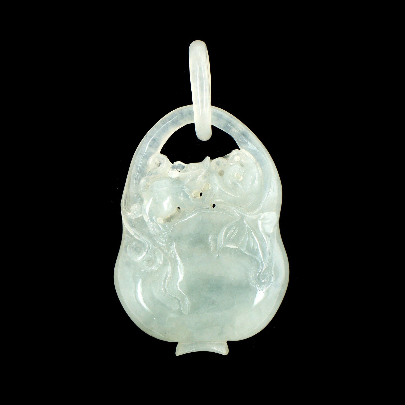 Estate Carved Jadeite Basket Pendant