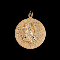 14K Yellow Gold Estate Praying Hands Charm
