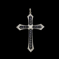 Art Deco Platinum Estate Synthetic Sapphire and Diamond Cross Pendant