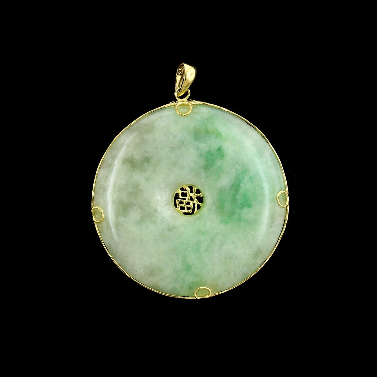 14K Yellow Gold Estate Jadeite Hololith Pendant