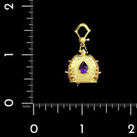 Paul Morelli 18K Yellow Gold Estate Amethyst and Diamond Raja Meditation Bell Charm