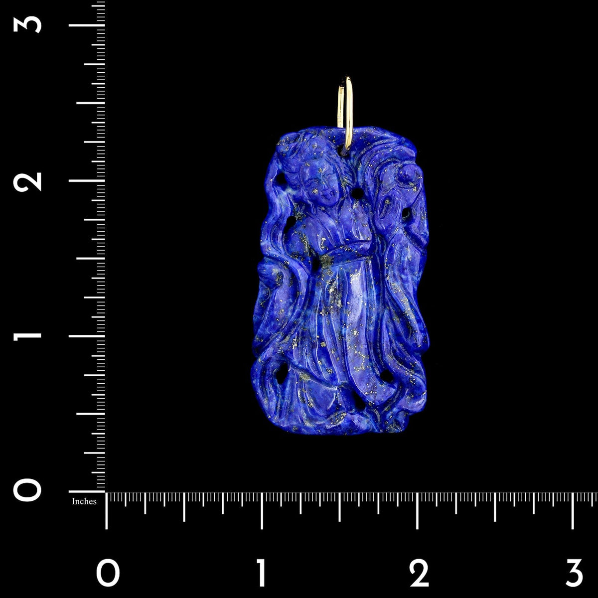 18K Yellow Gold Estate Carved Lapis Geisha Pendant
