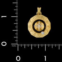 18K Yellow Gold Estate Diamond Zodiac Compass Pendant
