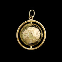 14K Yellow Gold Estate Spinning Globe Pendant