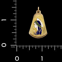 18K Yellow Gold Estate Enamel Mother Mary Pendant