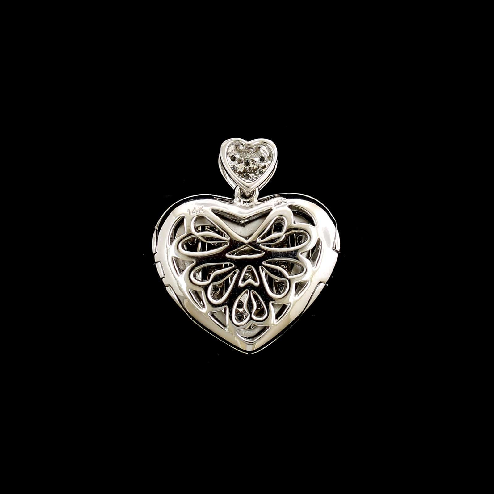 14K White Gold Estate Diamond Heart Locket