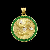 18K Yellow Gold Estate Diamond and Enamel Pisces Zodiac Pendant
