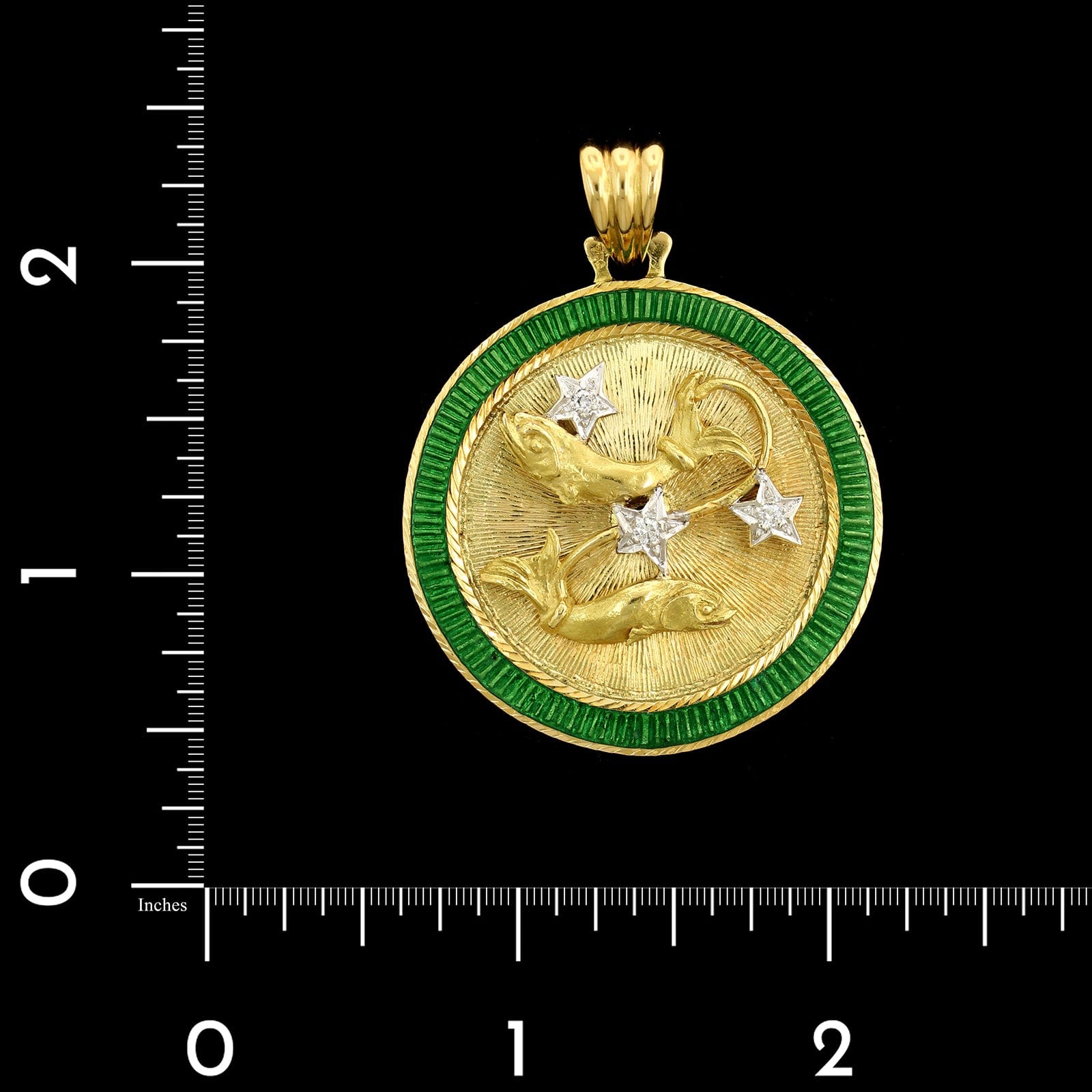 18K Yellow Gold Estate Diamond and Enamel Pisces Zodiac Pendant