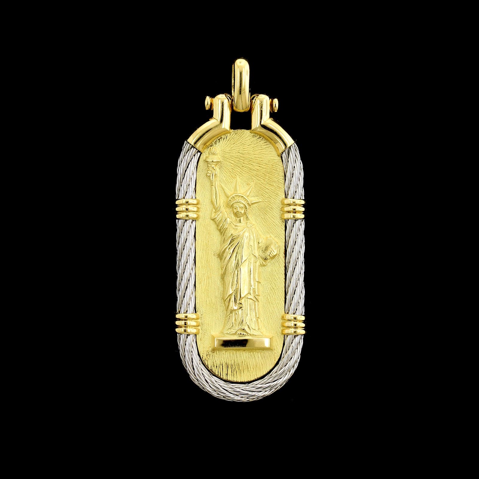 Fred of Paris 18K Yellow Gold Estate and Steel Statue of Liberty Centennial Pendant