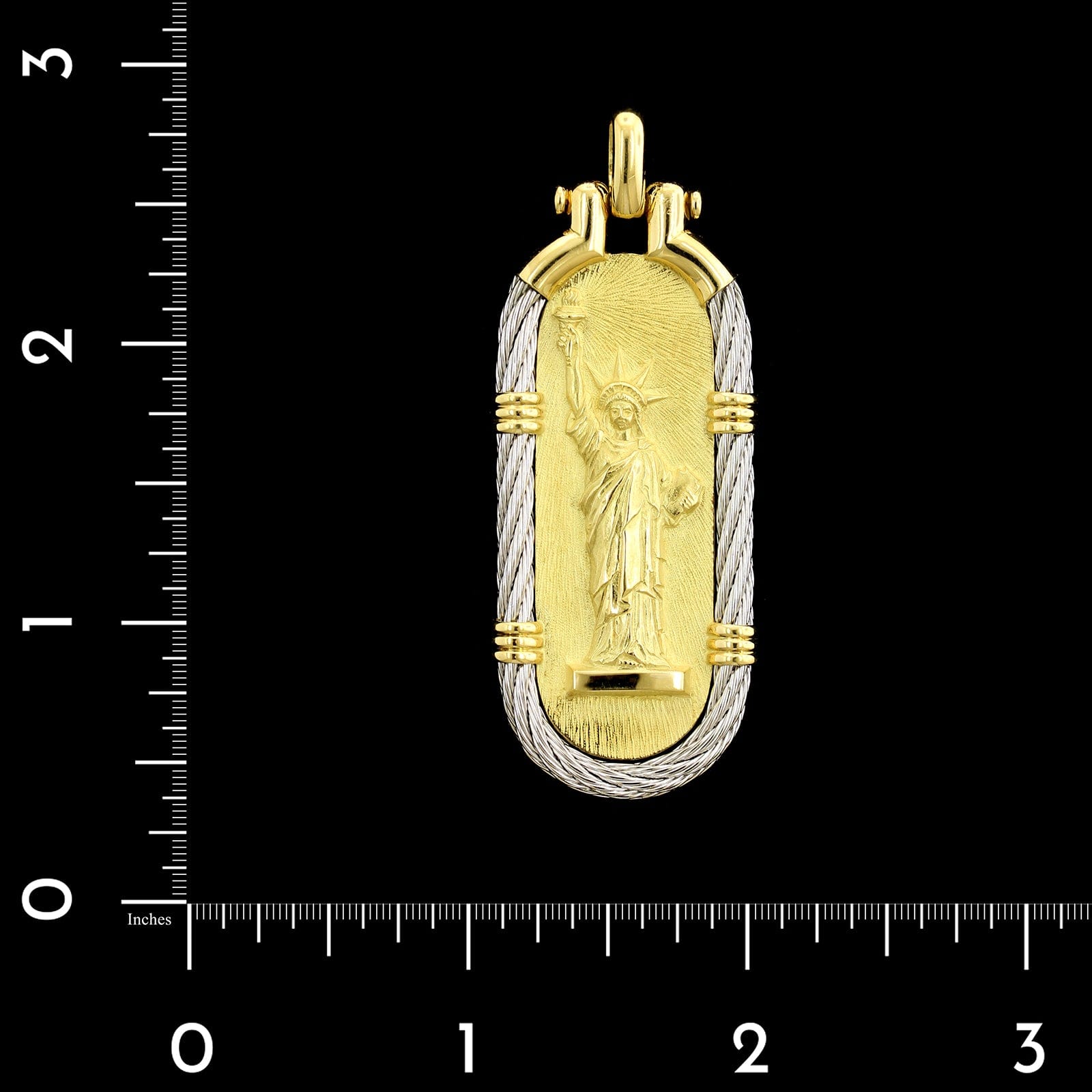 Fred of Paris 18K Yellow Gold Estate and Steel Statue of Liberty Centennial Pendant