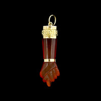 Vintage 18K Yellow Gold Estate Carved Canelian Figa Hand Charm