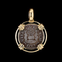 14K Yellow Gold and Sterling Silver Estate Mexican Reales Coin Pendant