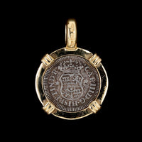 14K Yellow Gold and Sterling Silver Estate Mexican Reales Coin Pendant