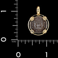 14K Yellow Gold and Sterling Silver Estate Mexican Reales Coin Pendant
