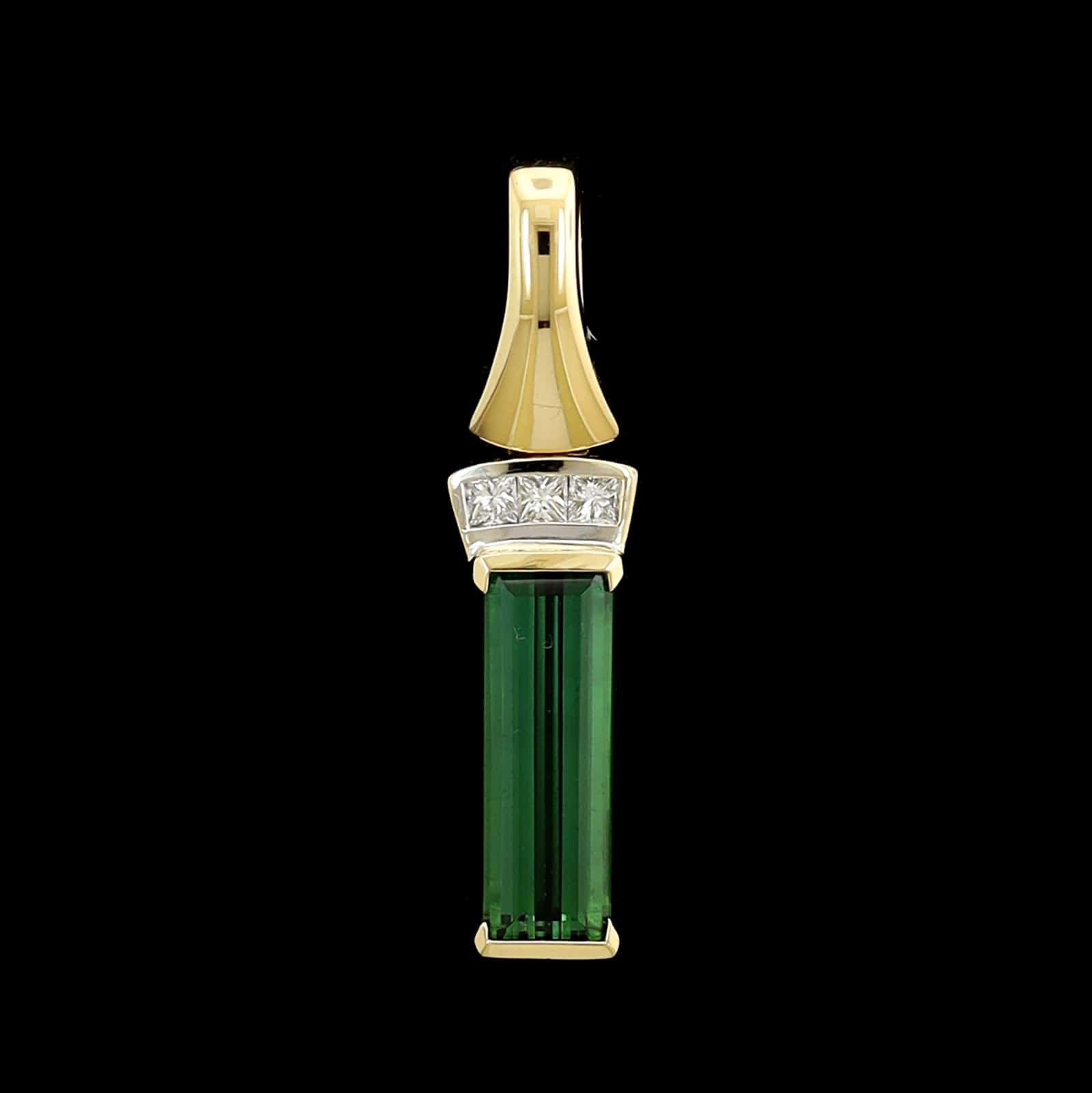 18K Yellow Gold Estate Green Tourmaline and Diamond Pendant Enhancer