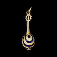 18K Yellow Gold Estate Mandolin Charm with Blue Enamel