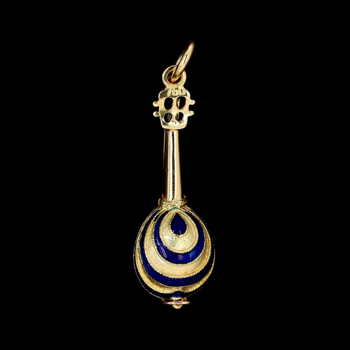 18K Yellow Gold Estate Mandolin Charm with Blue Enamel
