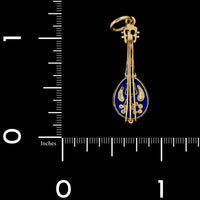 18K Yellow Gold Estate Mandolin Charm with Blue Enamel