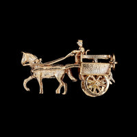 14K Yellow Gold Estate Horse Carriage Charm Pendant