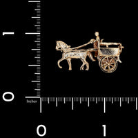 14K Yellow Gold Estate Horse Carriage Charm Pendant