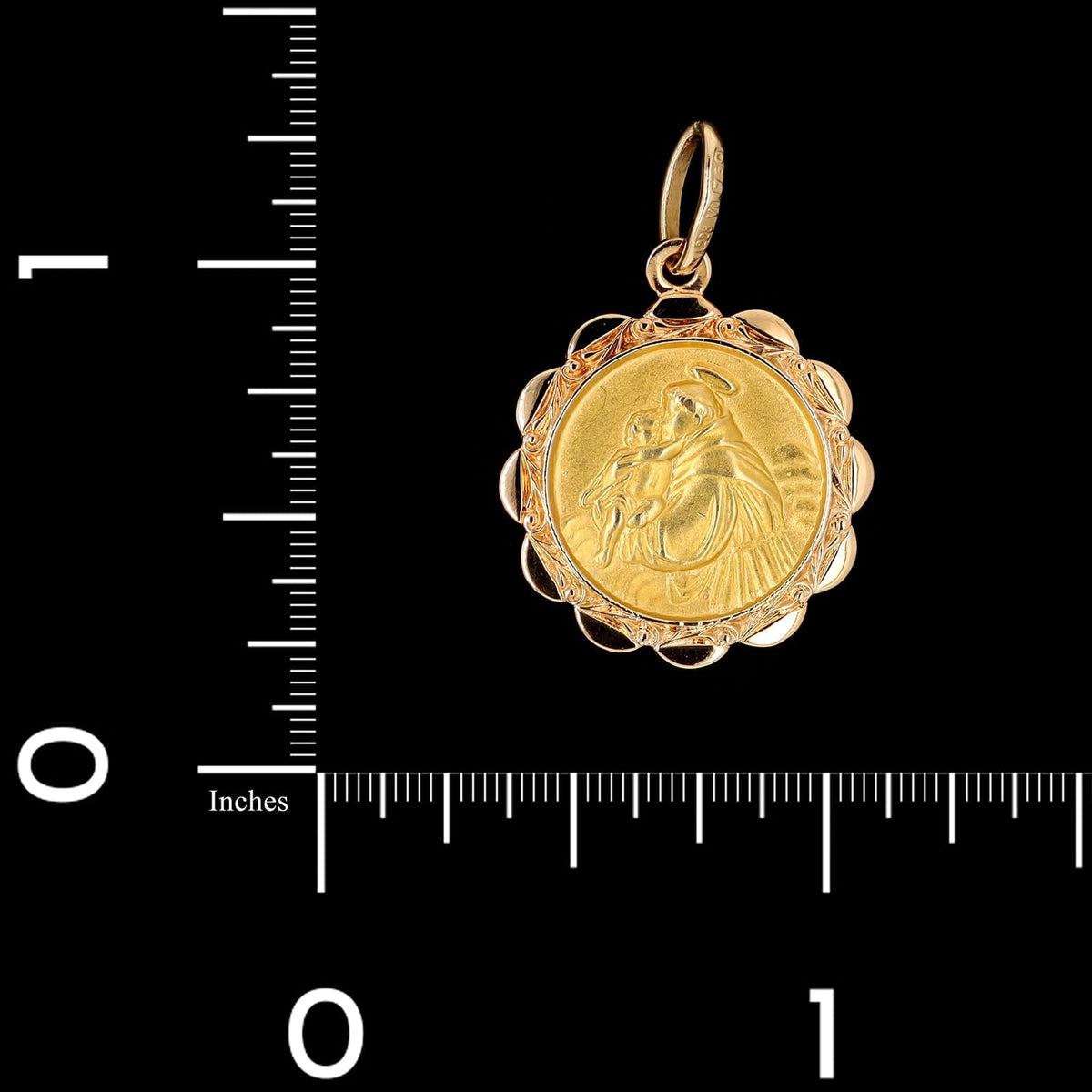 18K Yellow Gold Estate St. Anthony and Our Lady of the Rosary Reversable Medal