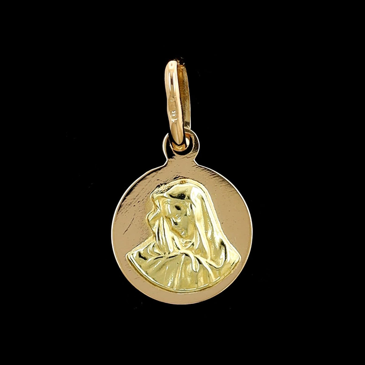 18K Yellow Gold Estate Virgin Mary Madonna Medal