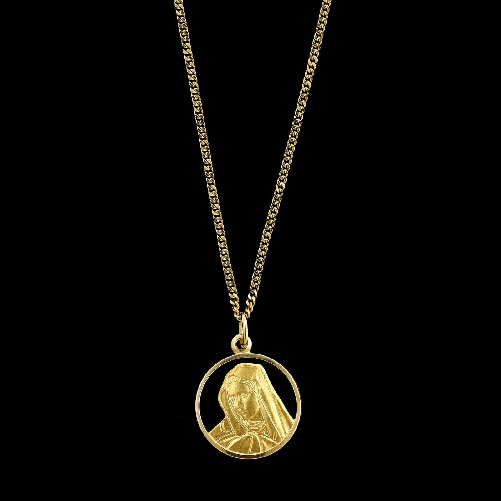 18K Yellow Gold Estate Virgin Mary Madonna Medal