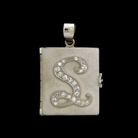 Vintage 14K White Gold Estate Diamond Initial "S" Book Locket