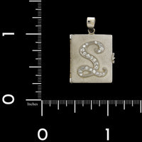 Vintage 14K White Gold Estate Diamond Initial "S" Book Locket