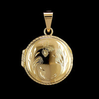 18K Yellow Gold Estate Engraved Round Locket