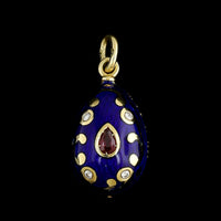 Victor Mayer for Farberge 18K Yellow Gold Estate Blue Enamel Guilloche Egg Pendant
