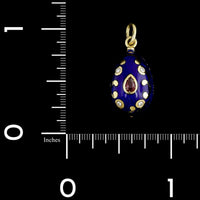 Victor Mayer for Farberge 18K Yellow Gold Estate Blue Enamel Guilloche Egg Pendant