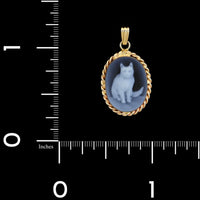 14K Yellow Gold Estate Blue Agate Cat Cameo Pendant