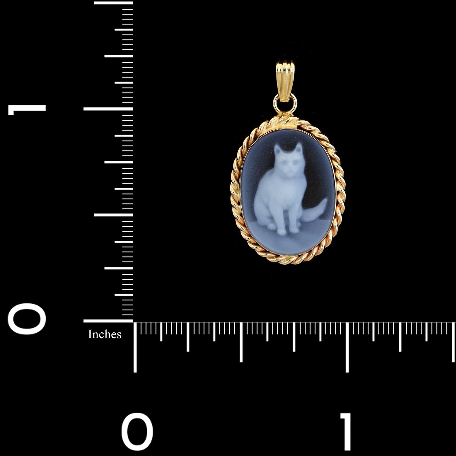 14K Yellow Gold Estate Blue Agate Cat Cameo Pendant