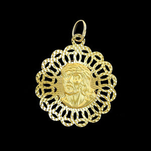 14K Yellow Gold Estate Reversible Christ Head and Madonna Medal