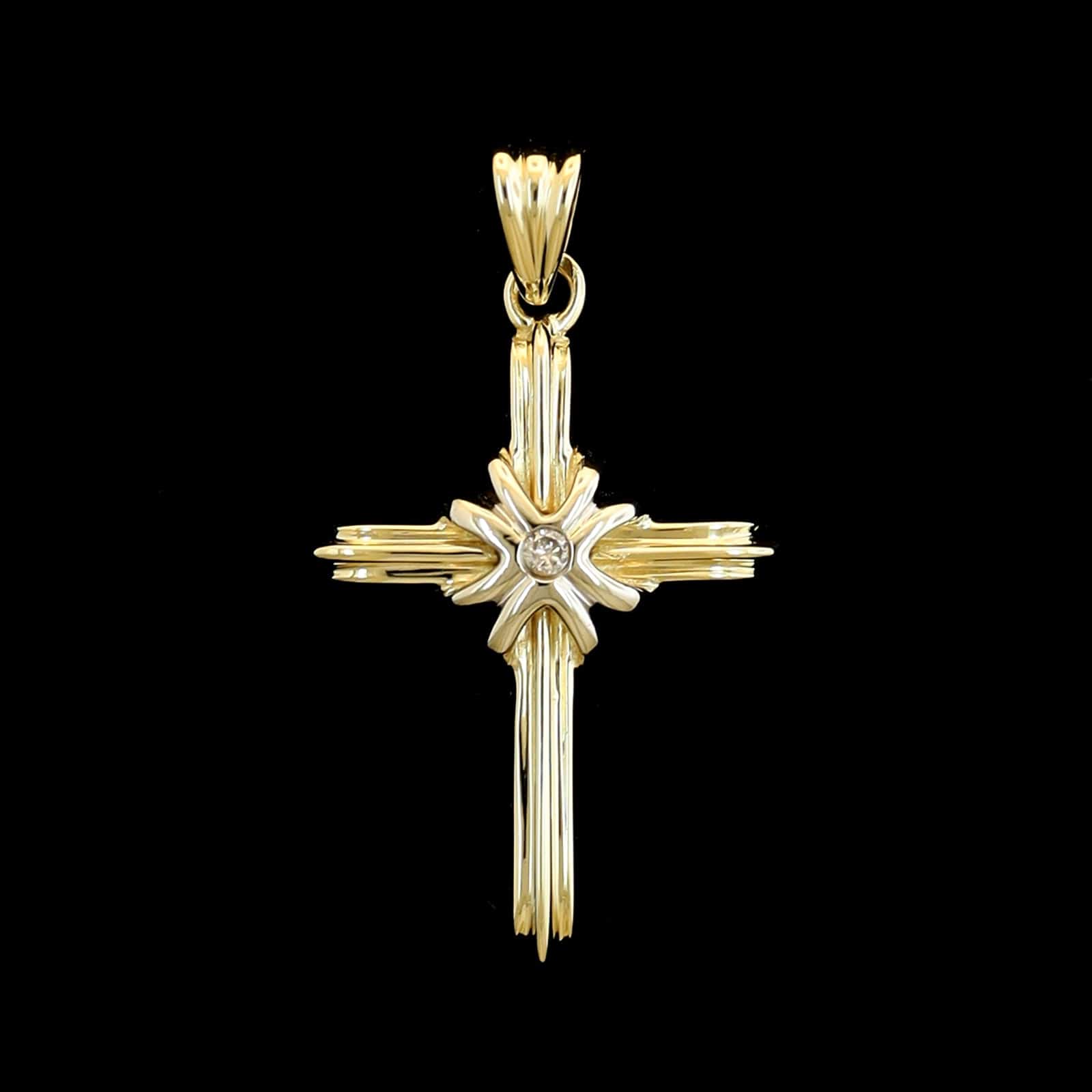 14K Two-tone Gold Estate Diamond Cross Pendant