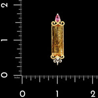 18K Two-tone Gold Estate Topaz, Pink Sapphire and Diamond Pendant